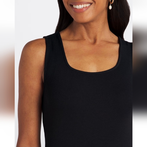 41 Hawthorn -  Square Neck Fitted Rib Knit Black Sleeveless Tank Top - Picture 1 of 6